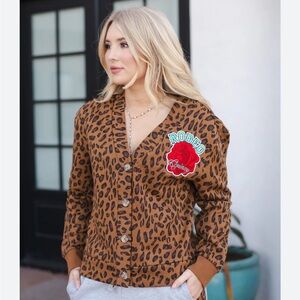 Rodeo Quincy Wild RQ leopard Rose Western cardigan NWT SM